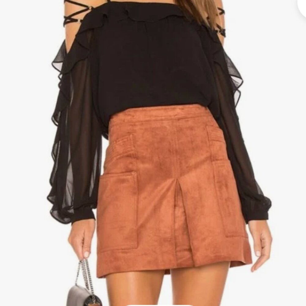 BCBGMaxAzria Corinne Faux Suede Cognac Skirt - Size L